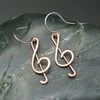 Musical Notation Earrings - Hammered Copper Treble Clef
