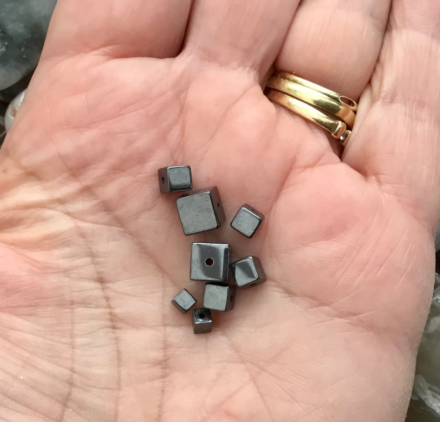 Set of Eight Descending Cube Hematite Gemstone Beads for Jewellery Designers.