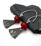 red lampwork glass and pewter earrings