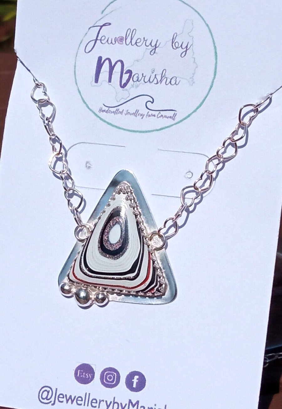 Fordite Bracelet Sterling Silver Jewellery Gift Triangle Heart Links Adjustable 