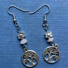 Lazy Daisy Tree of Life Dangle Earrings With Rose Quartz - Silver Colour Metal 