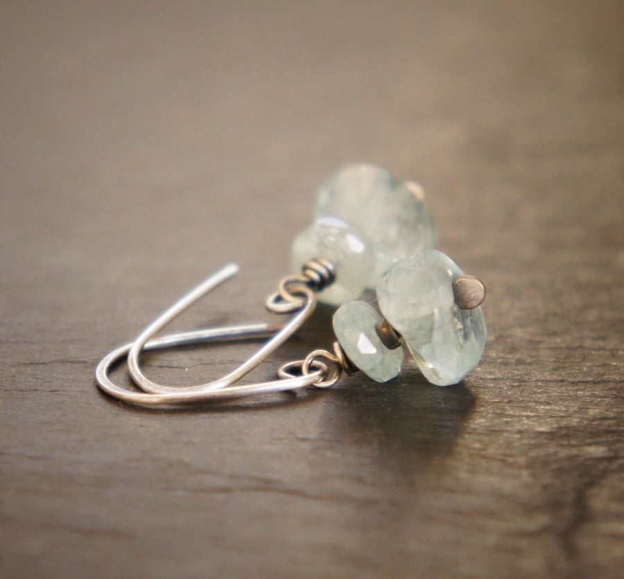 Icy Blue Faceted Aquamarine and Sterling Silver Earrings