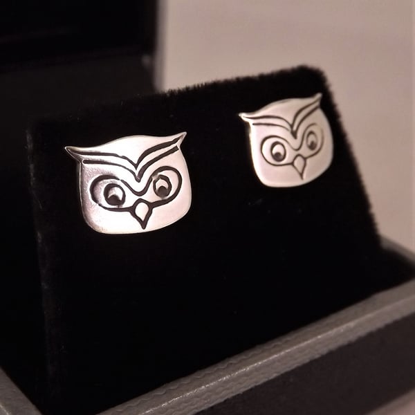 Owl Stud Earrings, Silver Bird Jewellery, Wildlife Gift for Her, Nature Earrings