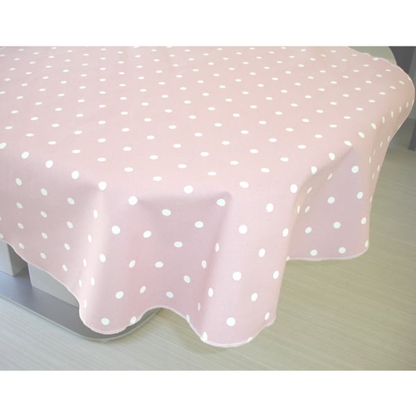 Round Tablecloth 48" Pink and White Polka Dot