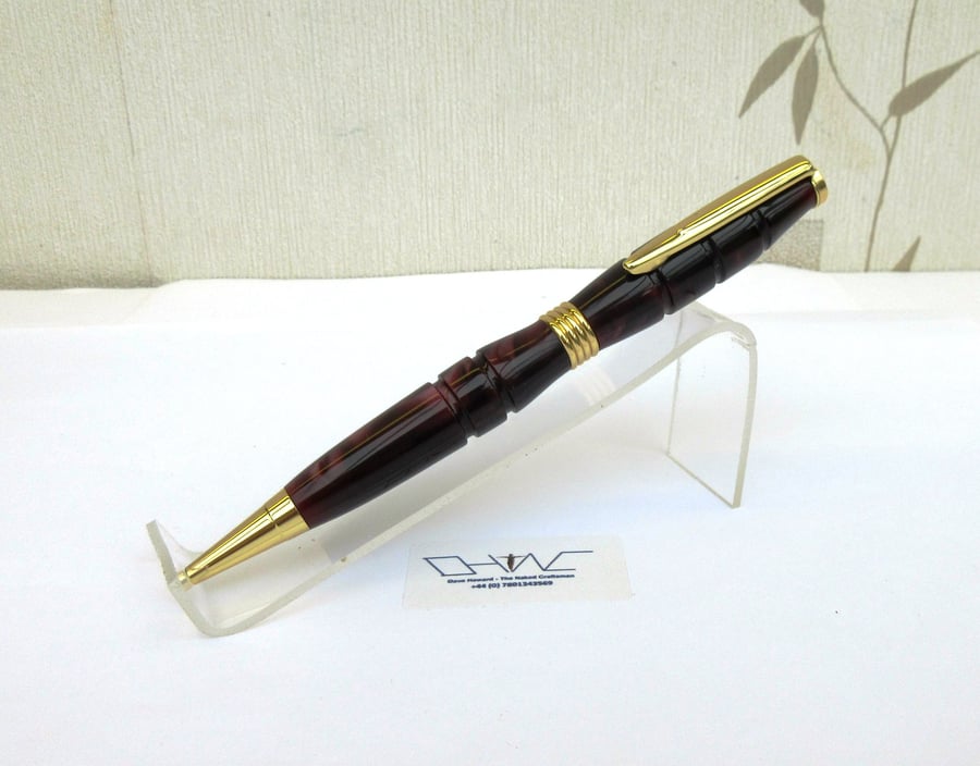 Hand Made Chestnut Velvet Swirl Acrylic Ball Point Pen with A Velvet Pouch