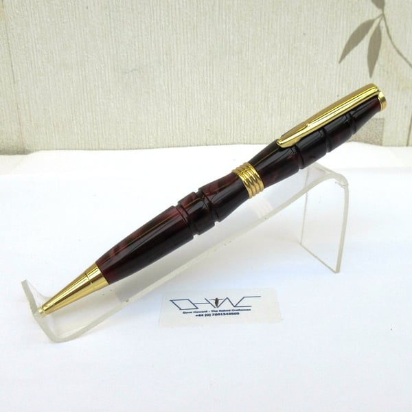 Hand Made Chestnut Velvet Swirl Acrylic Ball Point Pen with A Velvet Pouch