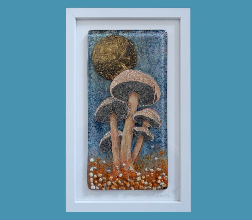 Handmade Fused Glass 'Forest Mushrooms' Picture