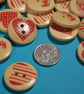 20mm Wooden Red Stripe Heart Buttons Love Stripey 10pk Button (RH3) - Image 3