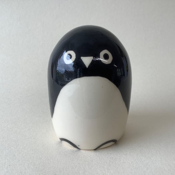 Large Wheel Thrown and Hand-Painted Ceramic Penguin (9cm x 6.5cm)