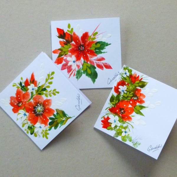Set of three hand painted blank floral cards ( ref FA 125 H1 )