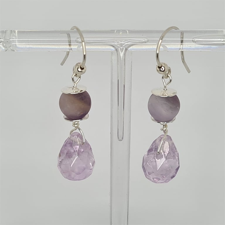 Handmade Sterling Silver Amethyst Drop Earrings February Birthstone