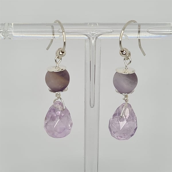 Handmade Sterling Silver Amethyst Drop Earrings February Birthstone