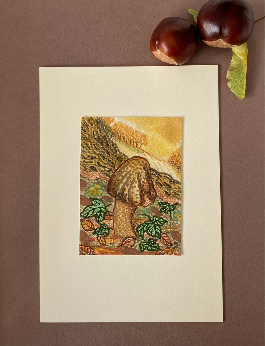 Hand painted card Woodland Toadstool