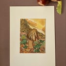 Hand painted card Woodland Toadstool