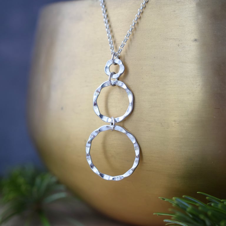 Textured Sterling Silver Necklace - Geometric Circle Pendant