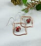 Earrings, Christmas Bauble Copper and Sterling Silver with Red Jasper