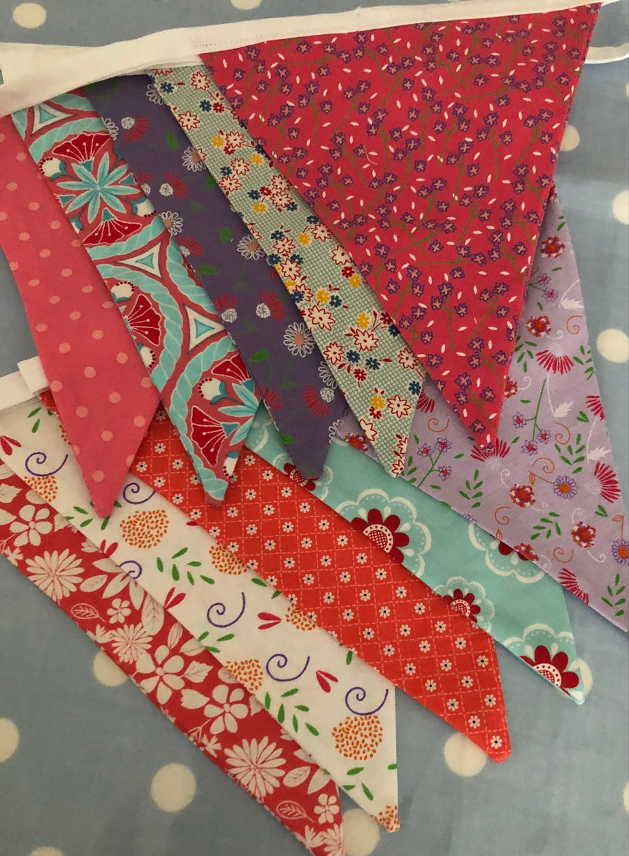 Spring fabric bunting, cotton fabric bunting 