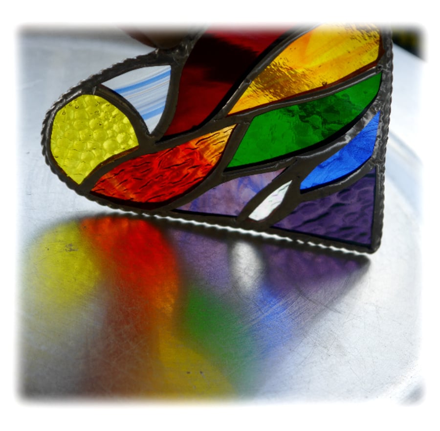 Rainbow Fields Heart Stained Glass Suncatcher Handmade 