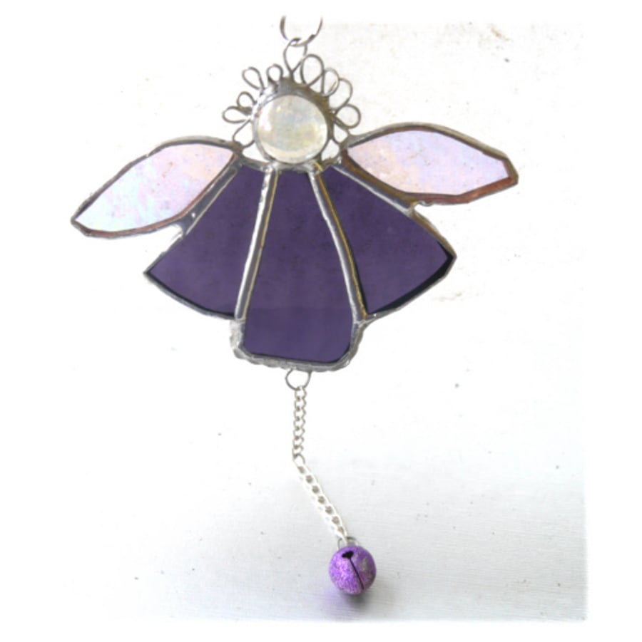 Angel Bell Suncatcher Stained Glass Purple 055