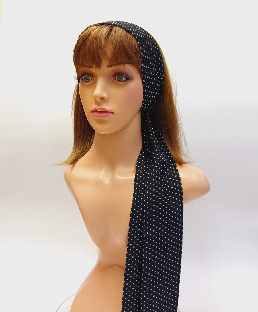 Polka dot long headband, pin up hair tie, skinny bandanna