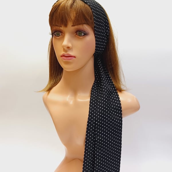 Polka dot long headband, pin up hair tie, skinny bandanna