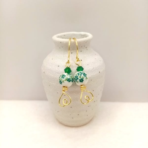 Flower Pattern Earrings Love Heart Design 