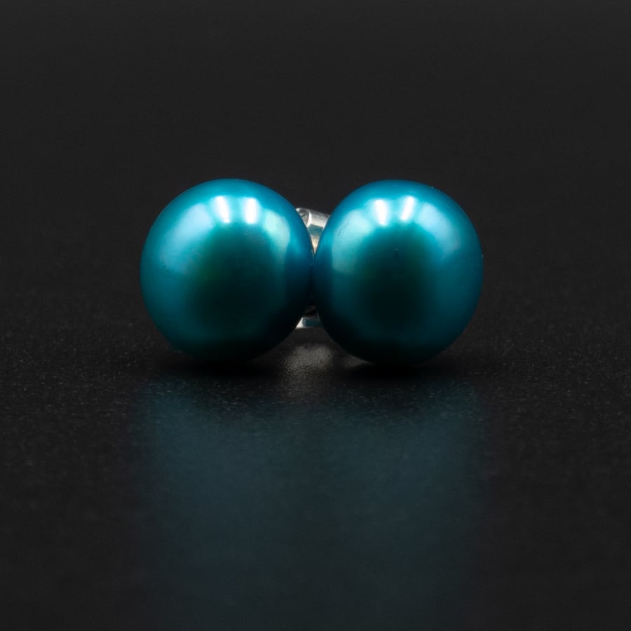 Freshwater pearl turquoise stud earrings, pearl jewelry, Gemini gift