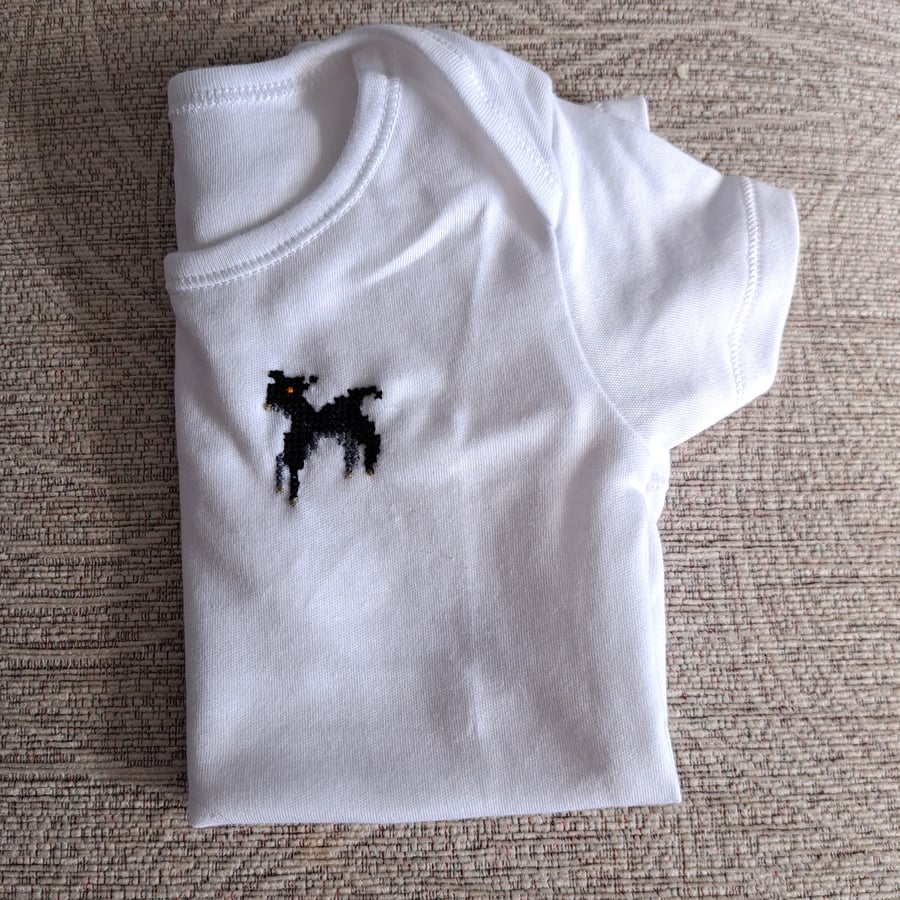 Lamb, baby vest, age 9-12 months, hand embroidered