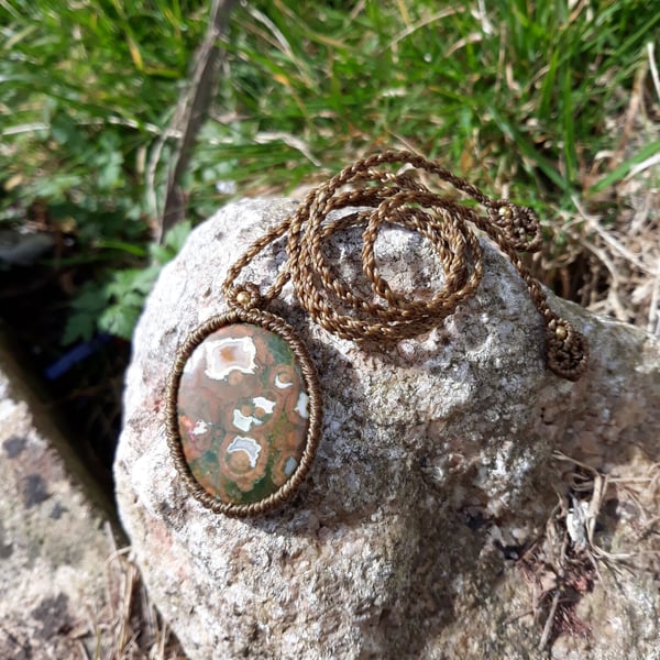 Rhyolite Opal Macrame Pendant