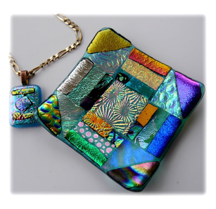 RESERVED Patchwork Dichroic Treasure Fused Glass Trinket Dish 002 8cm 