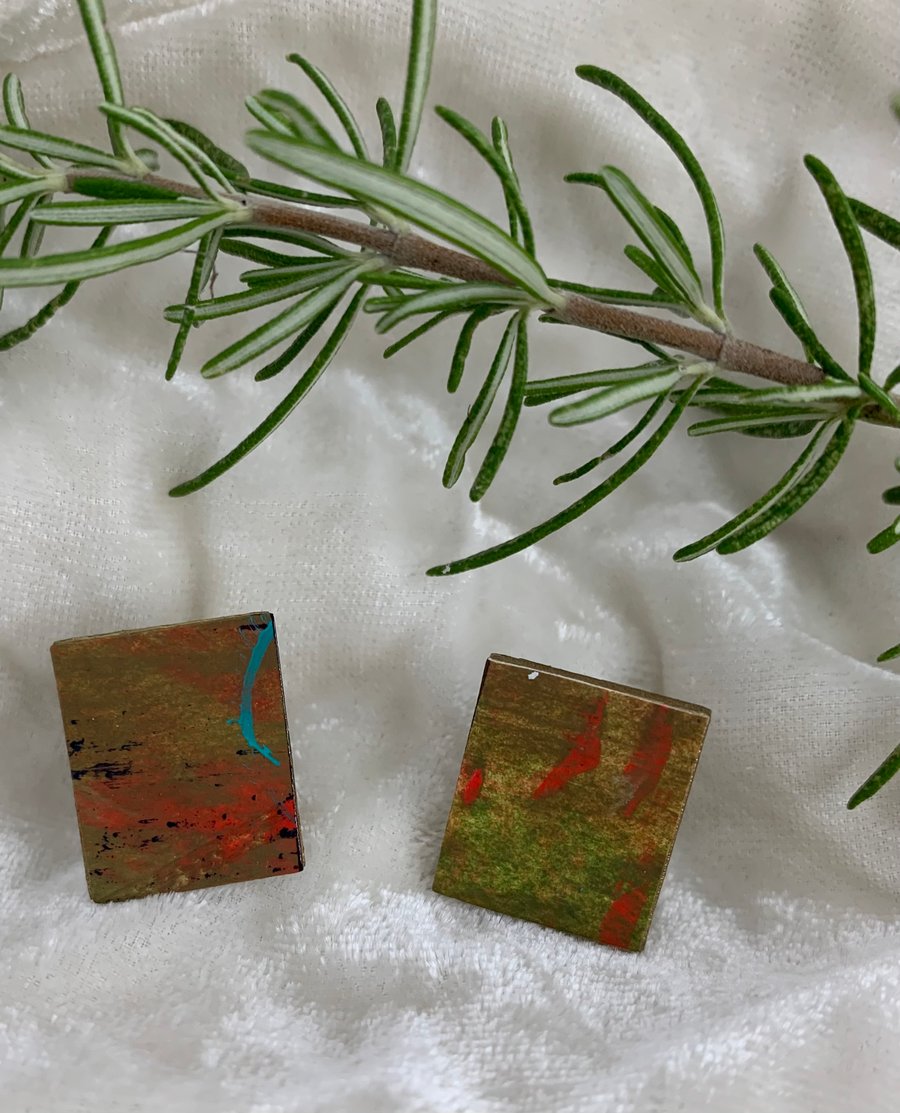 Rich Earthy Stainless Steel Post Earrings.