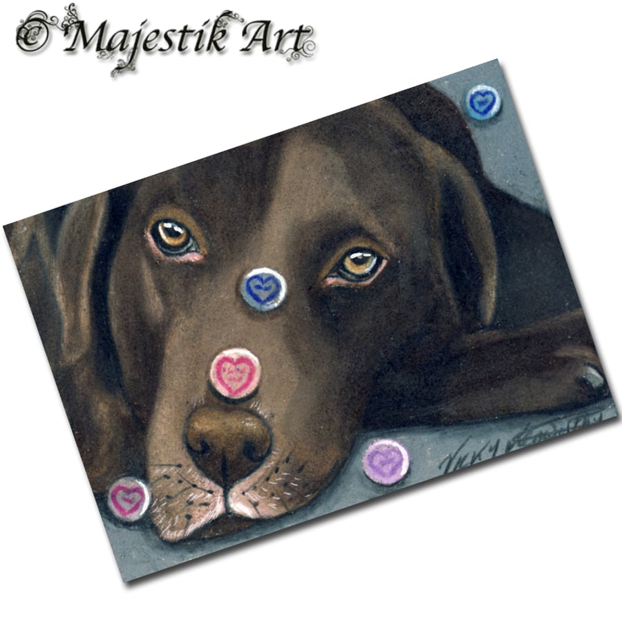 Archival ACEO Chocolate Labrador Print 'Candy love' By V Kenworthy