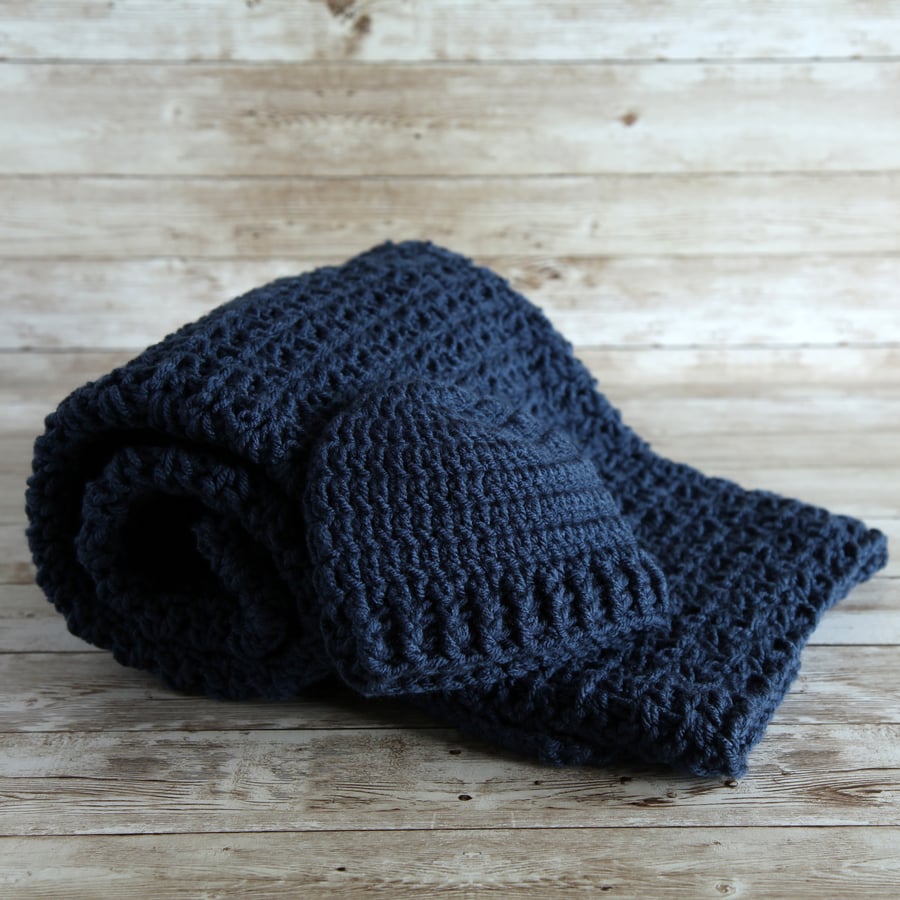 Blue Baby Blanket and Hat 