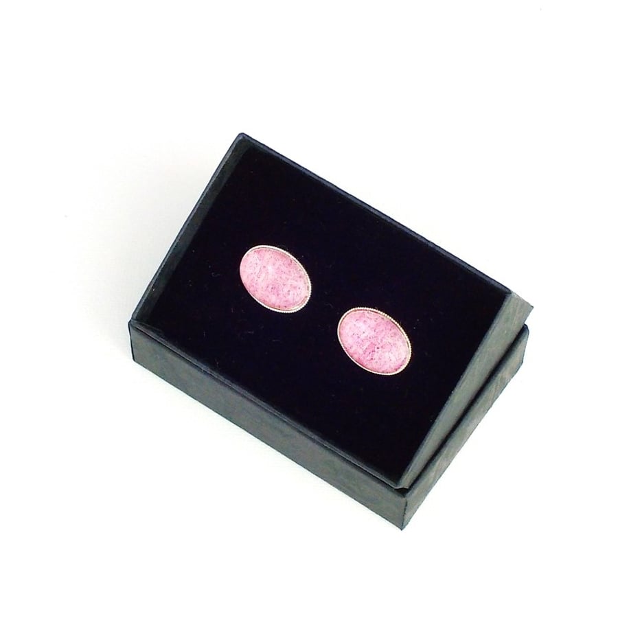 Harris tweed cufflinks pale pink on silver-plated oval base