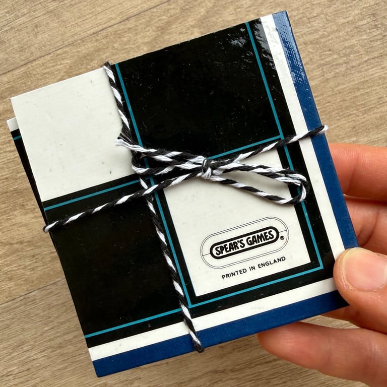 Draughts Chess Board Coasters with Logo - Blue Border - Upcycled from Real Board