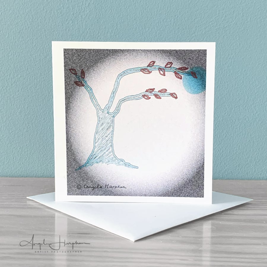 Small Square Blank Card - Sheltering Tree with Moon - Spring