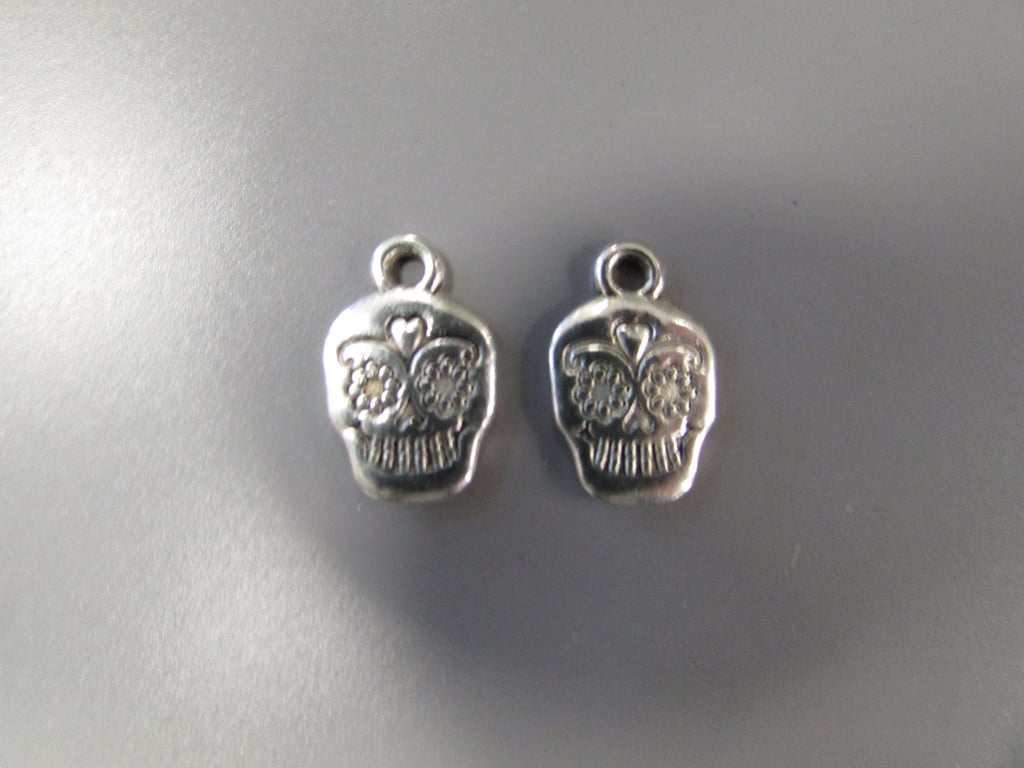 Sugar Skull Silver Tibetan Charm X 2