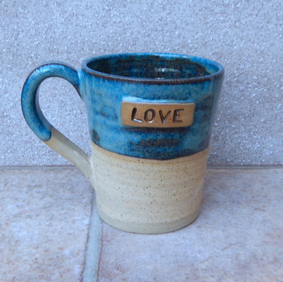 Coffee mug tea cup LOVE stoneware ceramic pottery wheelthrown hand thrown 