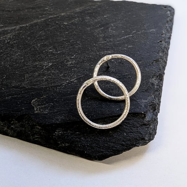Sterling Silver Textured HOOP Stud Earrings: handamde Urban Jewellery