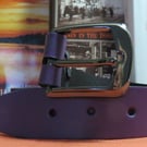 Jeans belt in deep Purple genuine leather 1.5" width small.