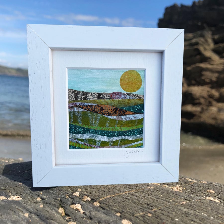 Original Mixed Media Cornwall Landscape Painting Framed Artwork