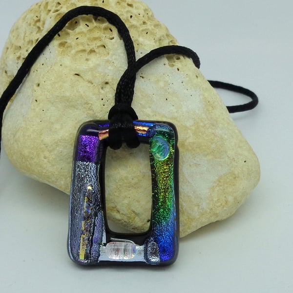 Dichroic glass pendant art Iced gem Metal-free