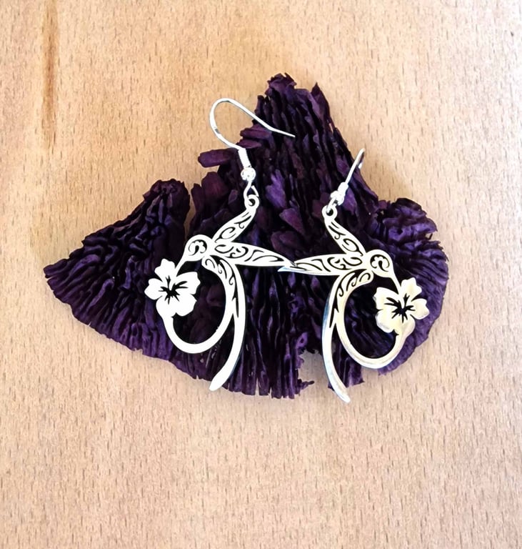 Hummingbird & Lotus Flower Silver Drop Earrings, Boho Statement Jewellery