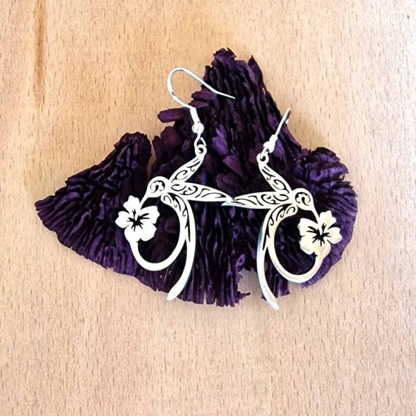 Hummingbird & Lotus Flower Silver Drop Earrings, Boho Statement Jewellery