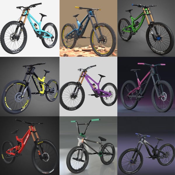 9 Set Downhill Mountain Bikes Pack 3D Model STL, OBJ, DAE, 3DS, FBX Files 