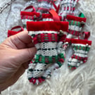 Christmas Stocking decoration - Red & Green. Handwoven in Wales