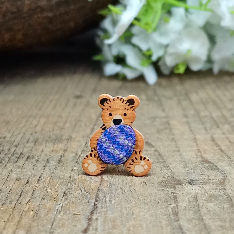 Easter Egg Teddy Bear Pin, Handmade Bear Brooch, Cute Spring Gift