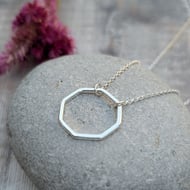 Sterling Silver Octagon Geometric Open Circle Pendant Necklace - JBJ2035