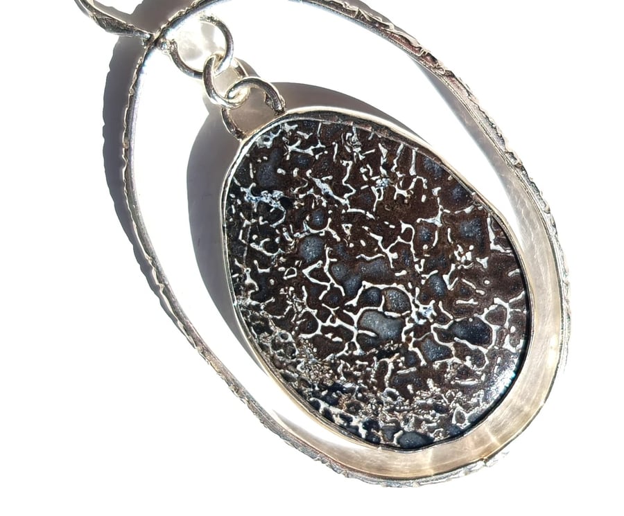 Dinosaur Bone Oval Necklace Recycled Sterling Silver Handmade Jewellery Gift