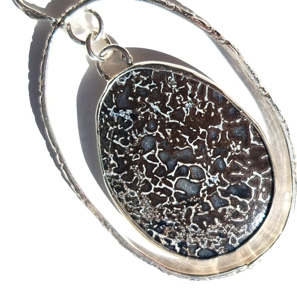 Dinosaur Bone Oval Necklace Recycled Sterling Silver Handmade Jewellery Gift